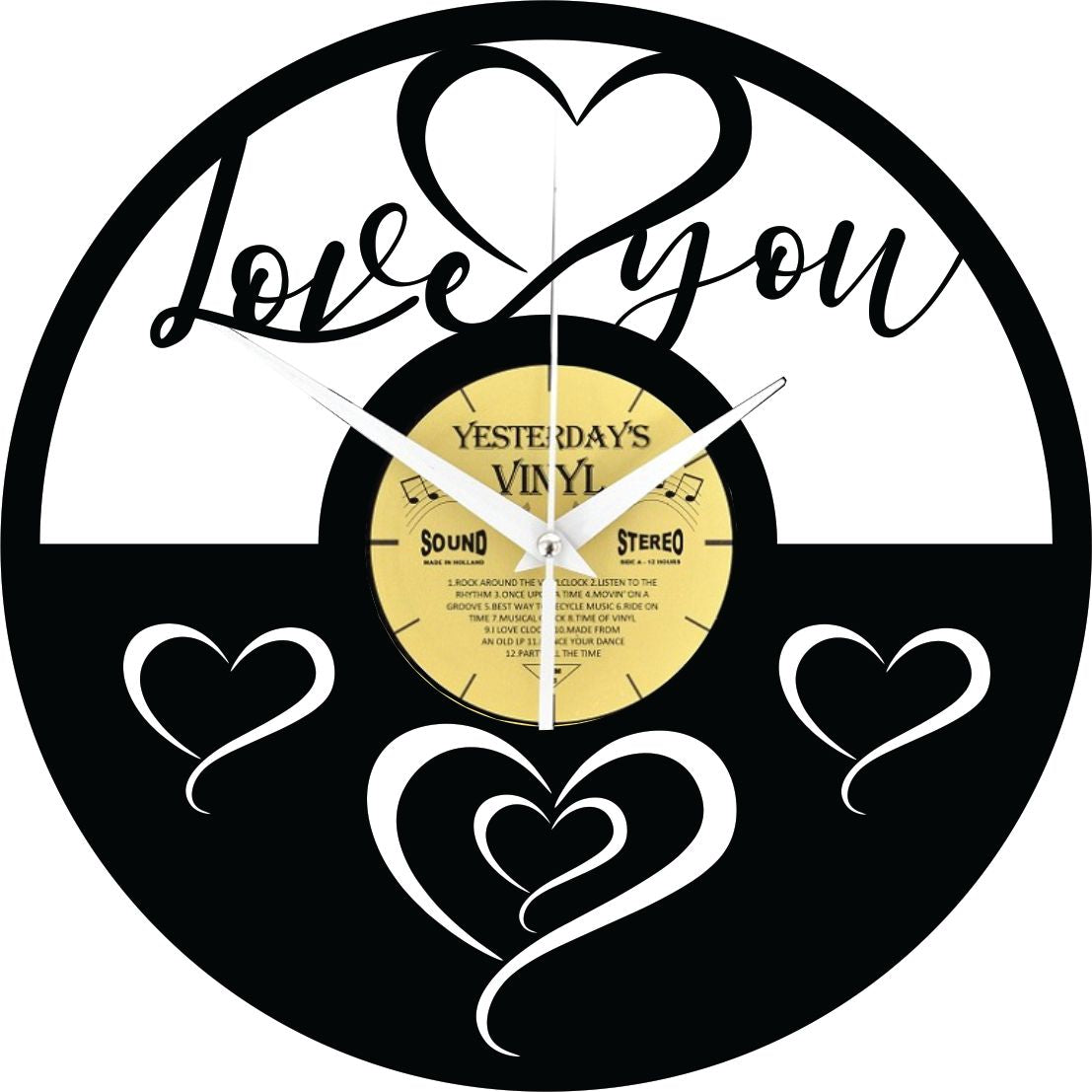 Orologio da parete in vinile I love you hearts